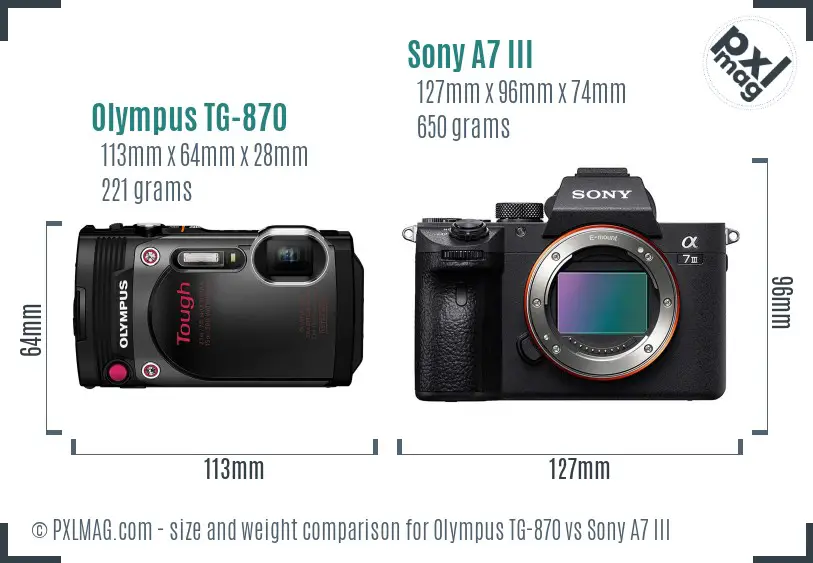 Olympus TG-870 vs Sony A7 III size comparison
