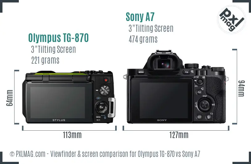 Olympus TG-870 vs Sony A7 Screen and Viewfinder comparison