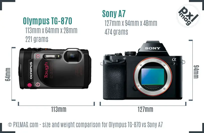 Olympus TG-870 vs Sony A7 size comparison