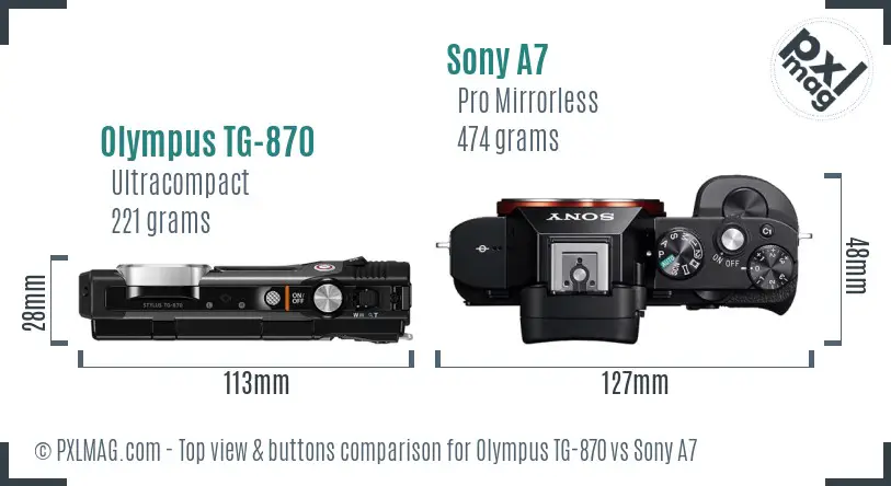 Olympus TG-870 vs Sony A7 top view buttons comparison