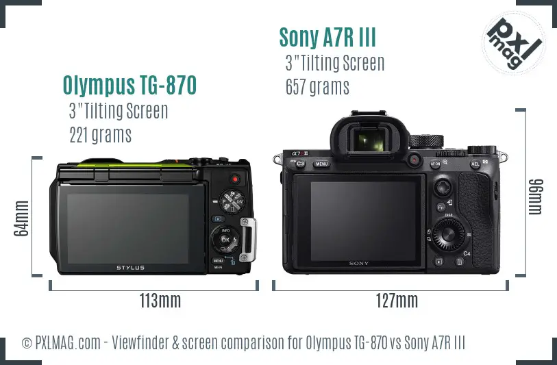 Olympus TG-870 vs Sony A7R III Screen and Viewfinder comparison