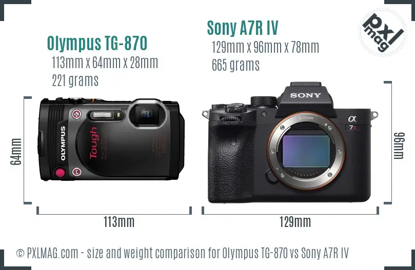 Olympus TG-870 vs Sony A7R IV size comparison