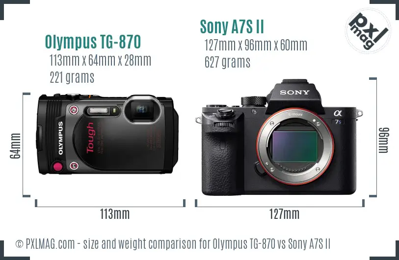 Olympus TG-870 vs Sony A7S II size comparison