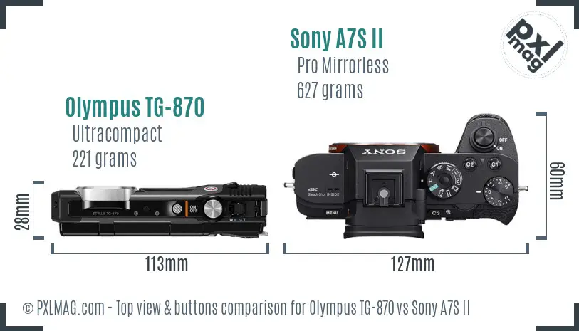 Olympus TG-870 vs Sony A7S II top view buttons comparison