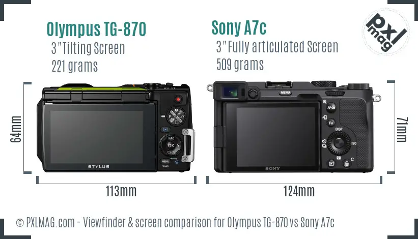 Olympus TG-870 vs Sony A7c Screen and Viewfinder comparison