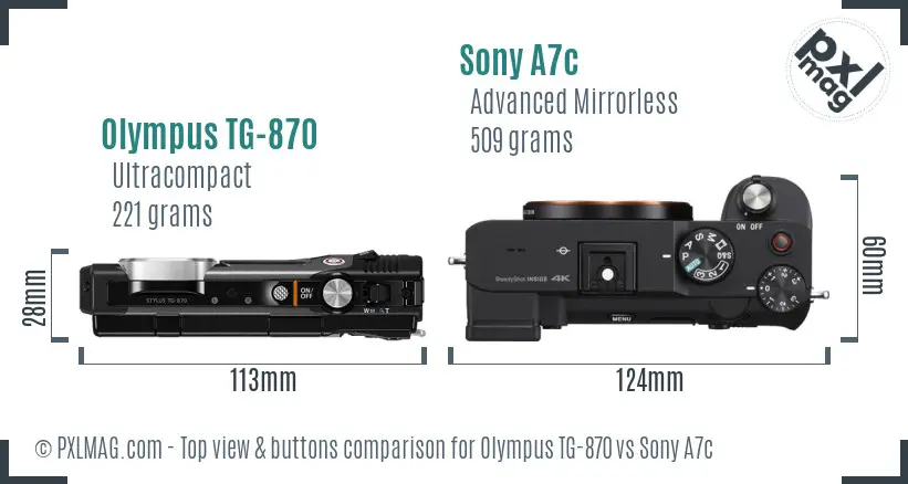 Olympus TG-870 vs Sony A7c top view buttons comparison
