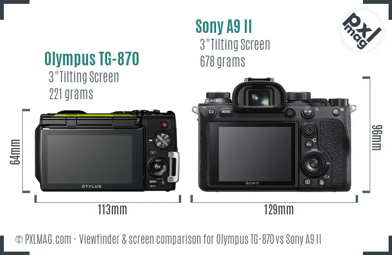 Olympus TG-870 vs Sony A9 II Screen and Viewfinder comparison