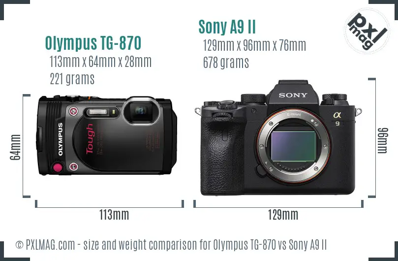 Olympus TG-870 vs Sony A9 II size comparison