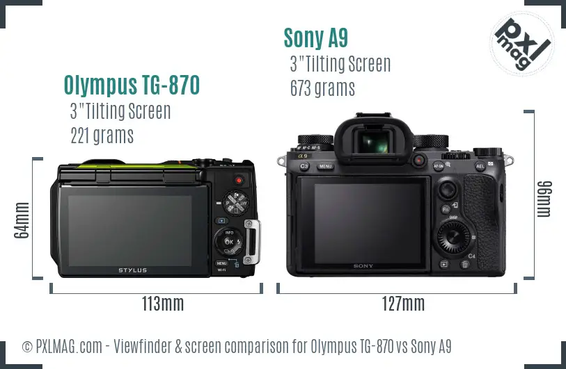 Olympus TG-870 vs Sony A9 Screen and Viewfinder comparison