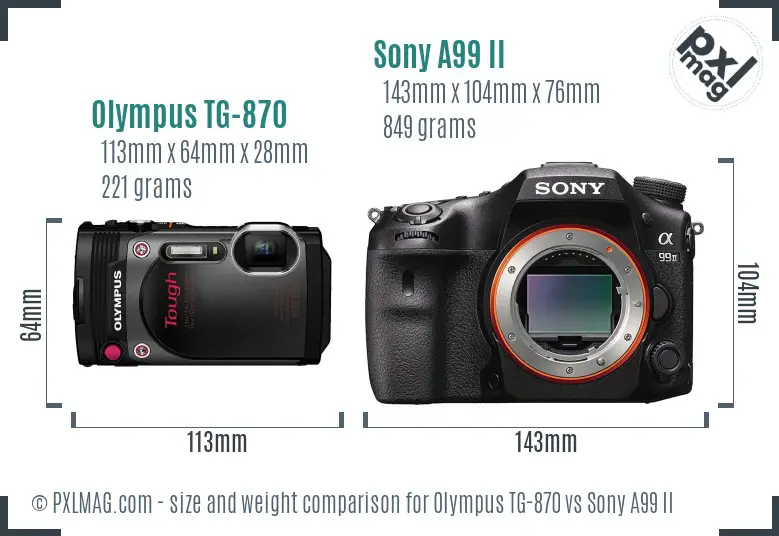 Olympus TG-870 vs Sony A99 II size comparison
