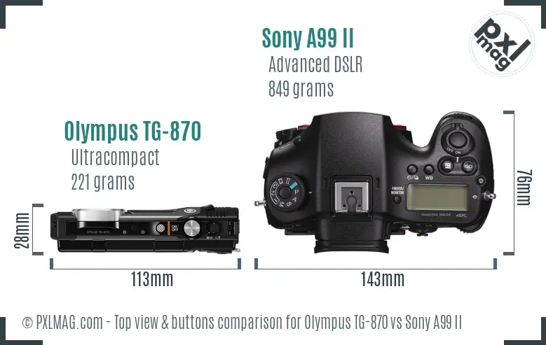 Olympus TG-870 vs Sony A99 II top view buttons comparison