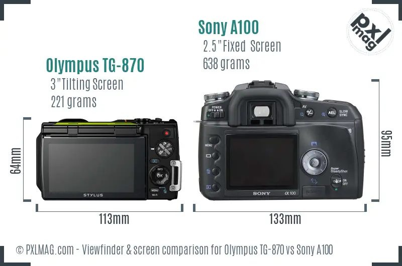 Olympus TG-870 vs Sony A100 Screen and Viewfinder comparison