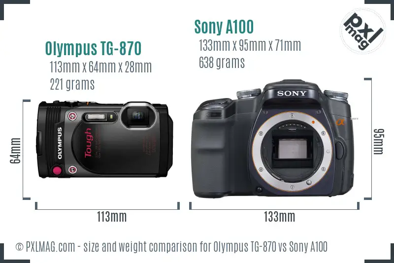 Olympus TG-870 vs Sony A100 size comparison