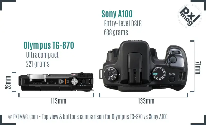 Olympus TG-870 vs Sony A100 top view buttons comparison