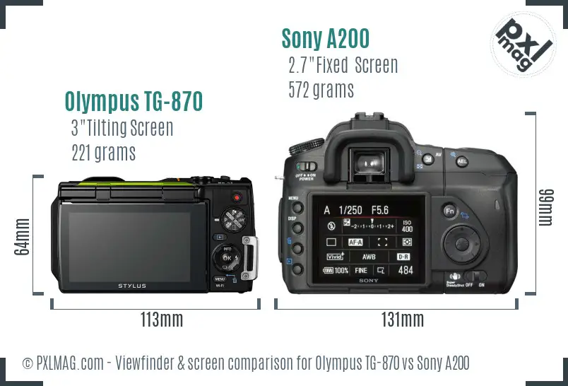 Olympus TG-870 vs Sony A200 Screen and Viewfinder comparison