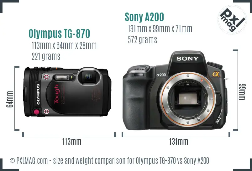 Olympus TG-870 vs Sony A200 size comparison