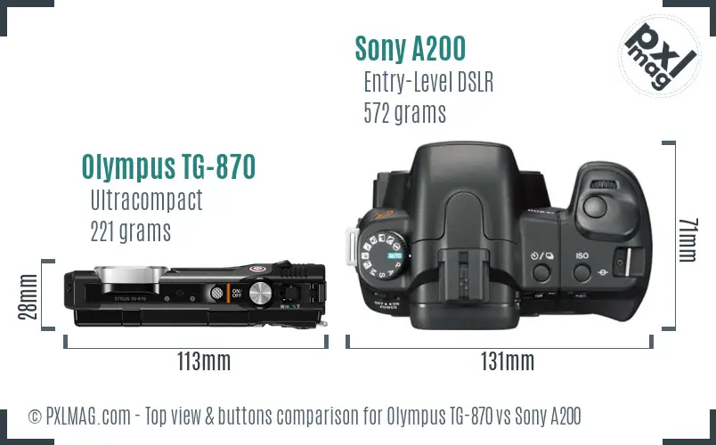 Olympus TG-870 vs Sony A200 top view buttons comparison