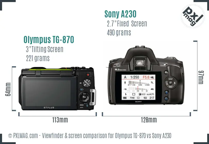 Olympus TG-870 vs Sony A230 Screen and Viewfinder comparison
