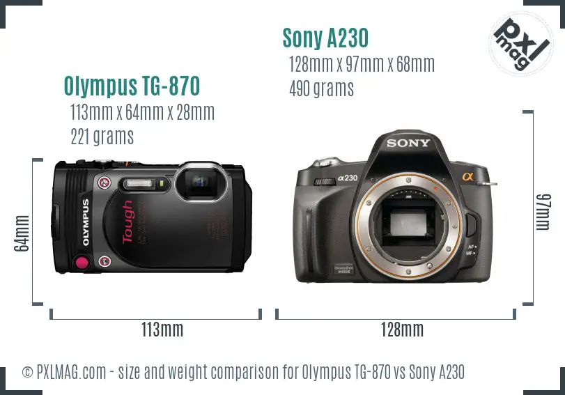 Olympus TG-870 vs Sony A230 size comparison