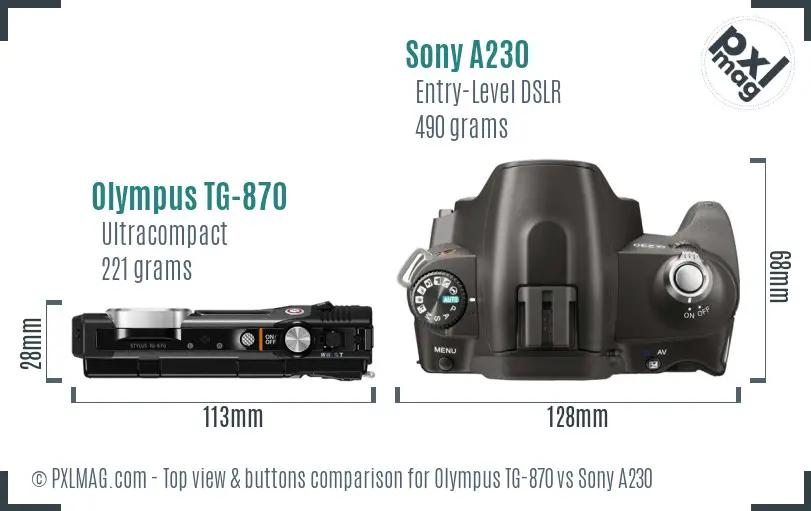 Olympus TG-870 vs Sony A230 top view buttons comparison