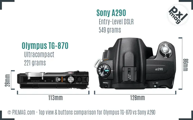 Olympus TG-870 vs Sony A290 top view buttons comparison