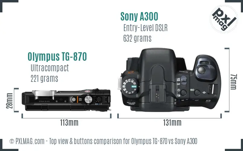 Olympus TG-870 vs Sony A300 top view buttons comparison