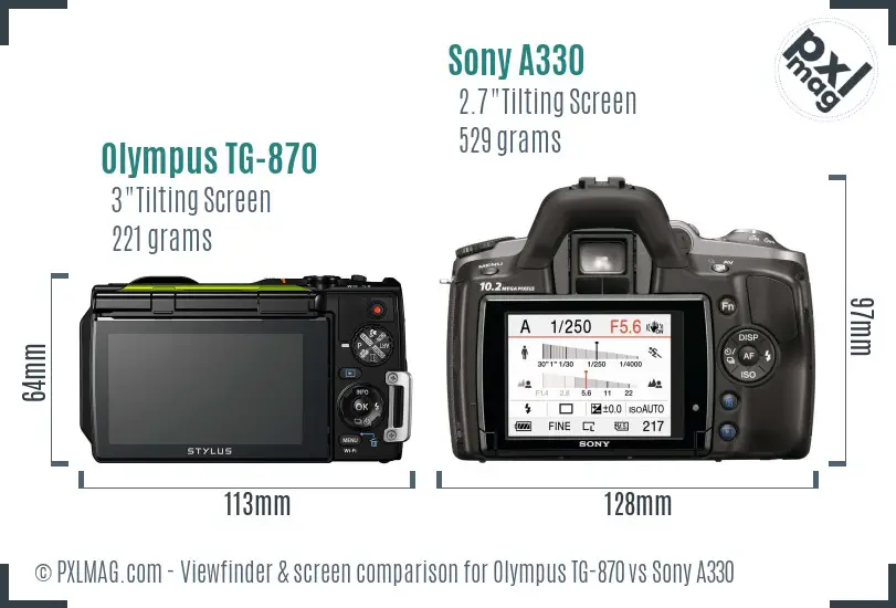Olympus TG-870 vs Sony A330 Screen and Viewfinder comparison