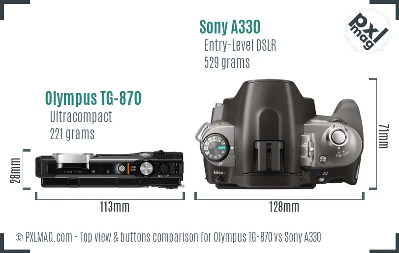Olympus TG-870 vs Sony A330 top view buttons comparison