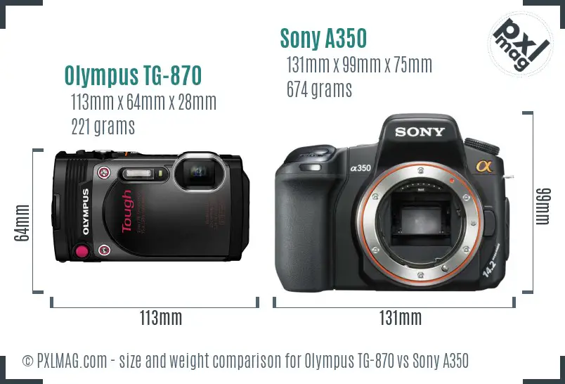 Olympus TG-870 vs Sony A350 size comparison