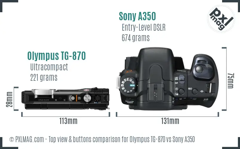 Olympus TG-870 vs Sony A350 top view buttons comparison