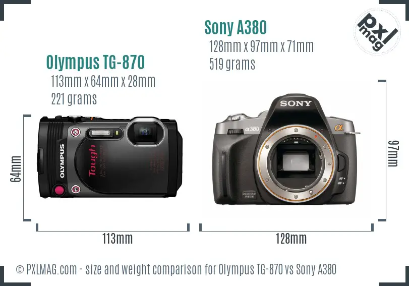 Olympus TG-870 vs Sony A380 size comparison