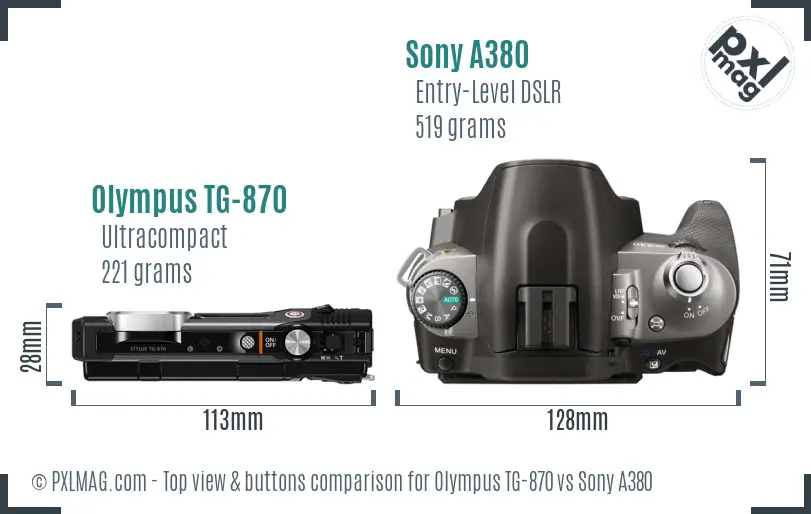 Olympus TG-870 vs Sony A380 top view buttons comparison