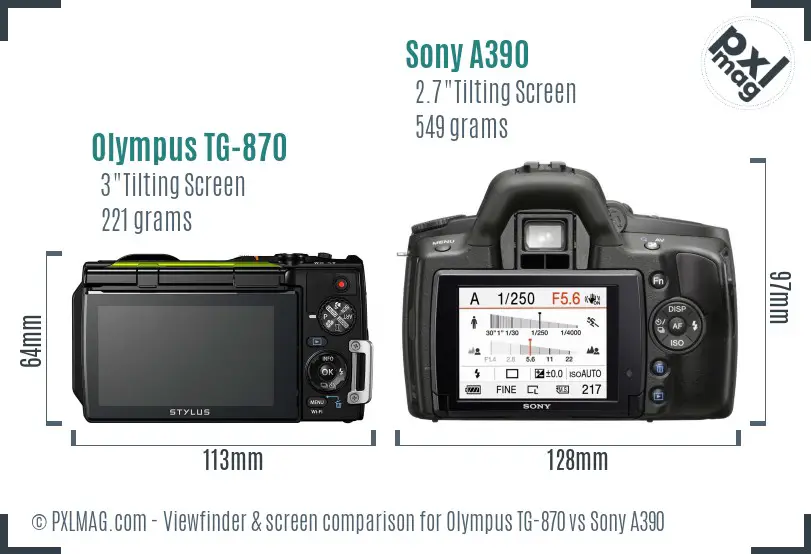 Olympus TG-870 vs Sony A390 Screen and Viewfinder comparison