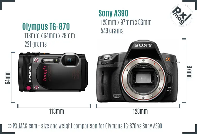 Olympus TG-870 vs Sony A390 size comparison