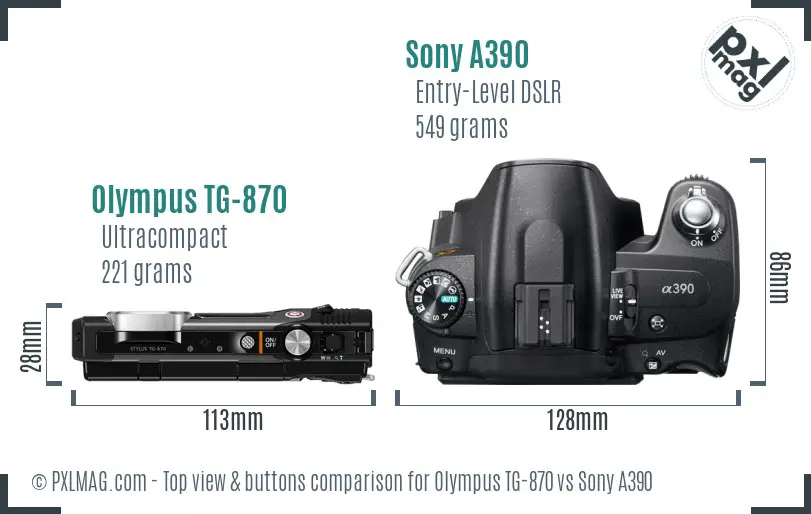 Olympus TG-870 vs Sony A390 top view buttons comparison
