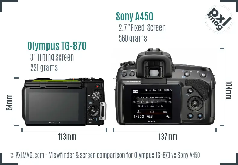 Olympus TG-870 vs Sony A450 Screen and Viewfinder comparison