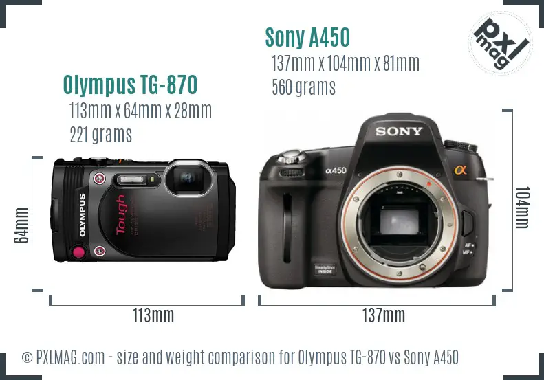 Olympus TG-870 vs Sony A450 size comparison
