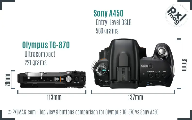 Olympus TG-870 vs Sony A450 top view buttons comparison