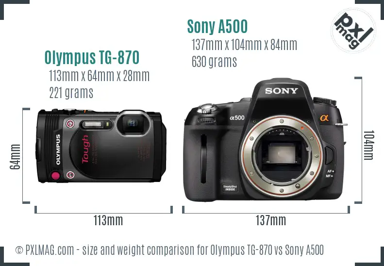 Olympus TG-870 vs Sony A500 size comparison