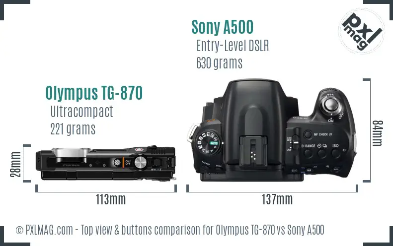 Olympus TG-870 vs Sony A500 top view buttons comparison