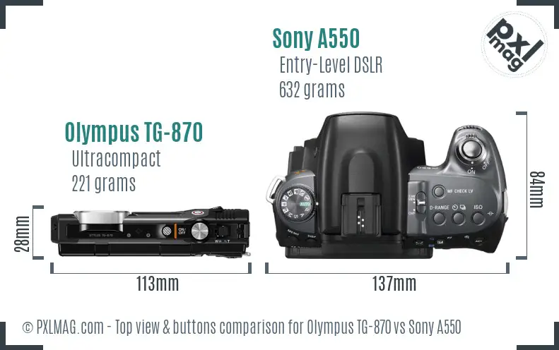 Olympus TG-870 vs Sony A550 top view buttons comparison