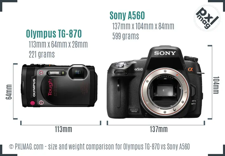 Olympus TG-870 vs Sony A560 size comparison