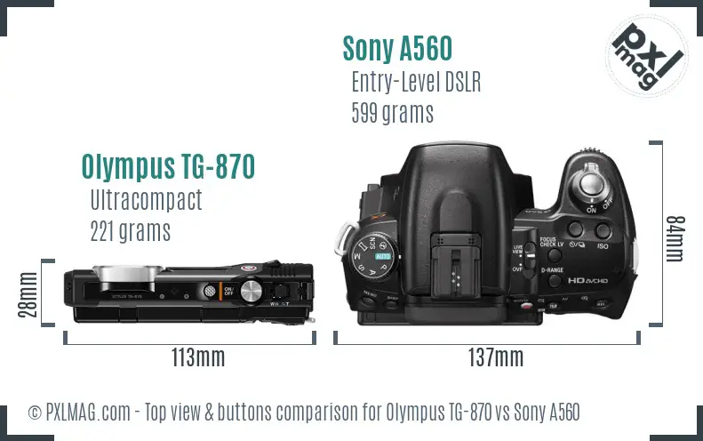 Olympus TG-870 vs Sony A560 top view buttons comparison