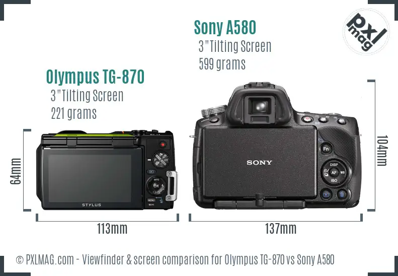 Olympus TG-870 vs Sony A580 Screen and Viewfinder comparison