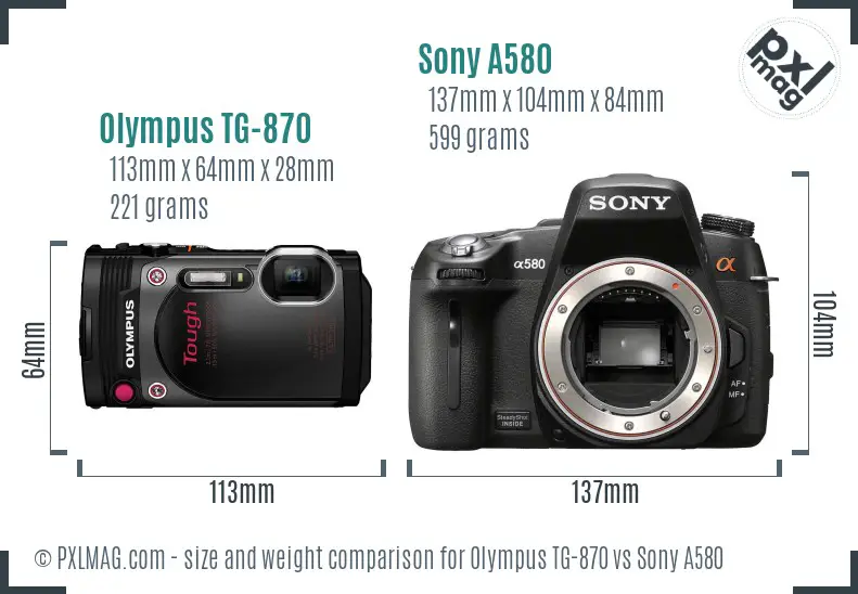 Olympus TG-870 vs Sony A580 size comparison