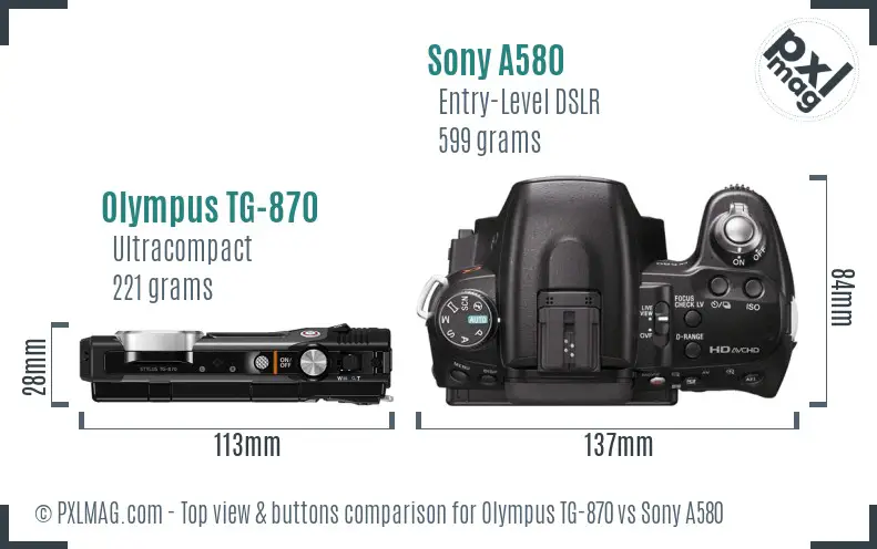 Olympus TG-870 vs Sony A580 top view buttons comparison