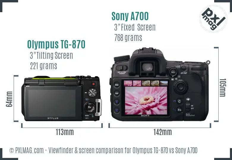Olympus TG-870 vs Sony A700 Screen and Viewfinder comparison