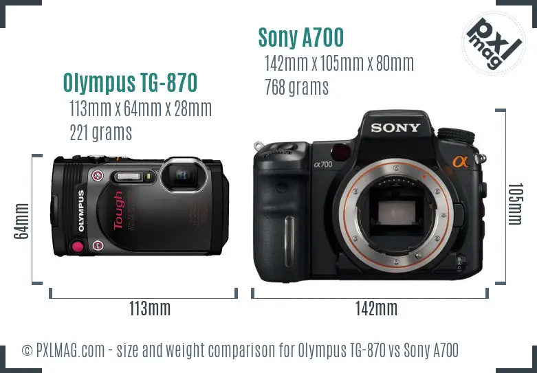 Olympus TG-870 vs Sony A700 size comparison