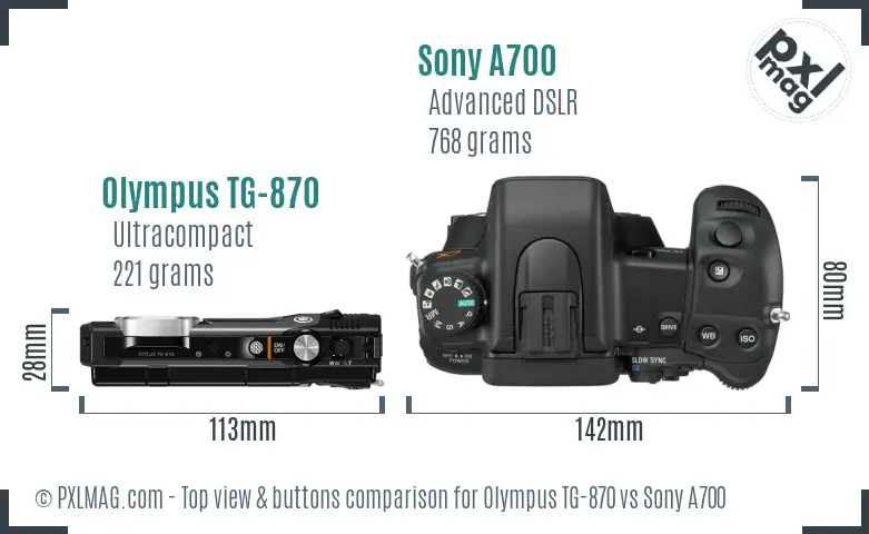 Olympus TG-870 vs Sony A700 top view buttons comparison