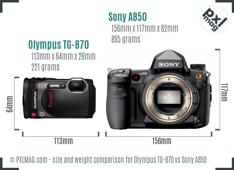 Olympus TG-870 vs Sony A850 size comparison